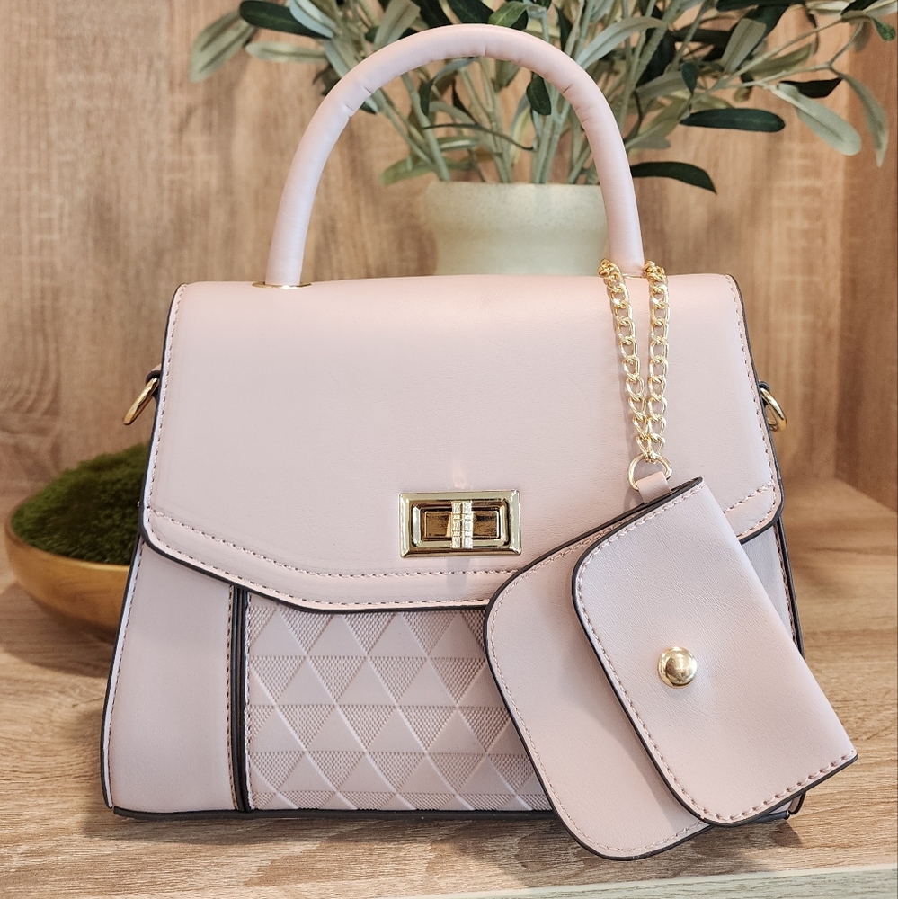 AR New York Pink Vegan Leather Handbag with Gold Accents Women's Crossbody - Picture 3 of 8